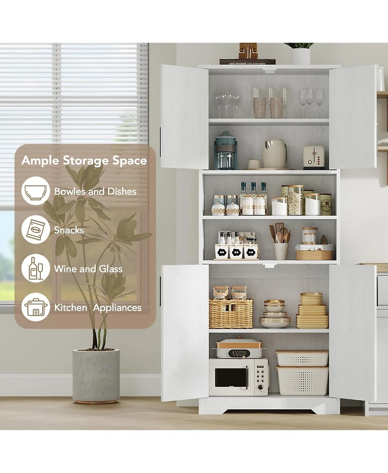 67" Tall Storage Cabinet, Freestanding Bathroom Pantry Cabinet with 4 Doors and Adjustable Shelves, Living Room, White