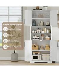67" Tall Storage Cabinet, Freestanding Bathroom Pantry Cabinet with 4 Doors and Adjustable Shelves, Living Room, White