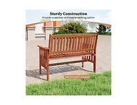 Slickblue Patio Wood Garden Bench with Slatted Seat, Seats 2