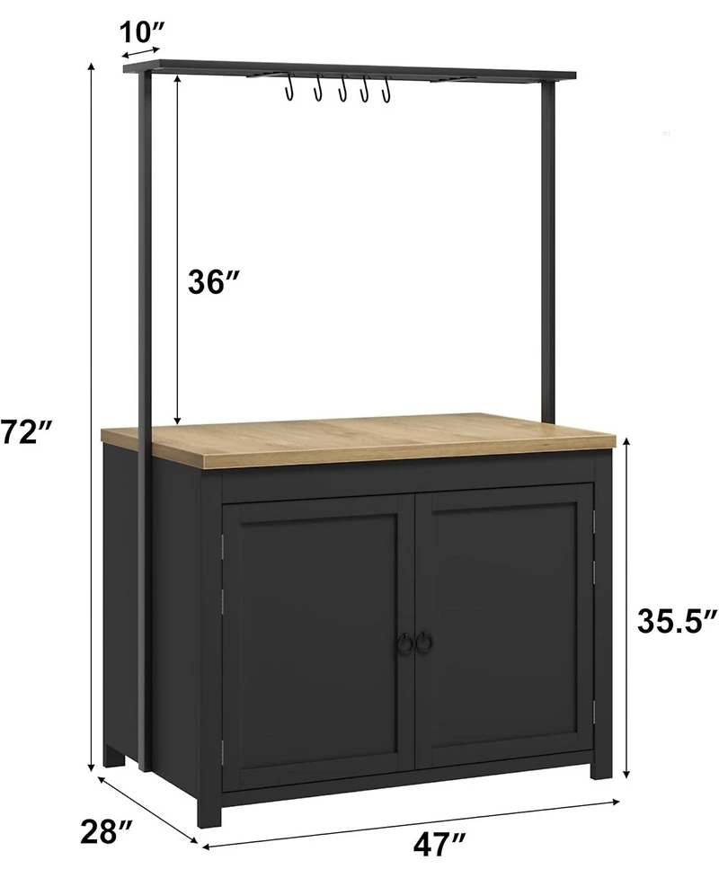 gaomon 42" Kitchen Island with Storage, Heavy Duty Mobile Cart with Solid Wood Top, Shelves & Hooks, Black