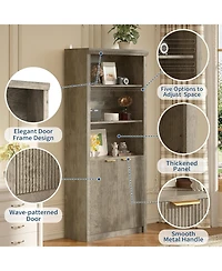 gaomon 5-Tier Bookcase with Storage Cabinet & Adjustable Shelf, Mid-Century Modern Bookshelf for Home Office, Grey