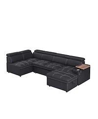 Streamdale Furniture Black Fabric Sectional Sofa with Storage Ottoman