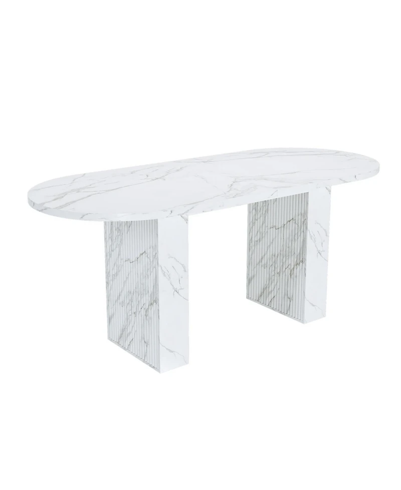Streamdale Furniture 62.9" Oval Marble Dining Table, Wood Base, Modern Farmhouse