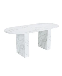 Streamdale Furniture 62.9" Oval Marble Dining Table, Wood Base, Modern Farmhouse