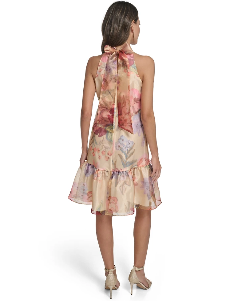 Vince Camuto Women's Printed Tiered Halter Neck Dress