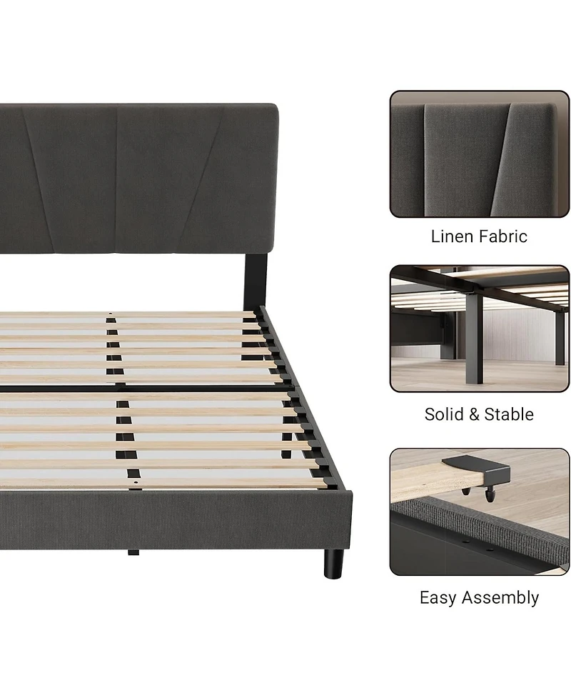 gaomon TrailBlaze Upholstered Bed Frame with Adjustable Headboard Modern Linen Platform Bed with Strong Wooden Slats