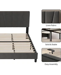gaomon TrailBlaze Upholstered Bed Frame with Adjustable Headboard Modern Linen Platform Bed with Strong Wooden Slats