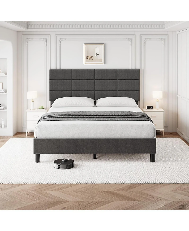 gaomon Upholstered Full Bed Frame with Adjustable Headboard, Linen Upholstered Platform Bed, No Box Spring Needed, 700Lbs Strong Metal Support