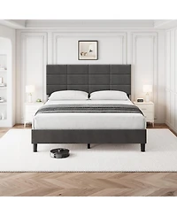 gaomon Upholstered Full Bed Frame with Adjustable Headboard, Linen Upholstered Platform Bed, No Box Spring Needed, 700Lbs Strong Metal Support
