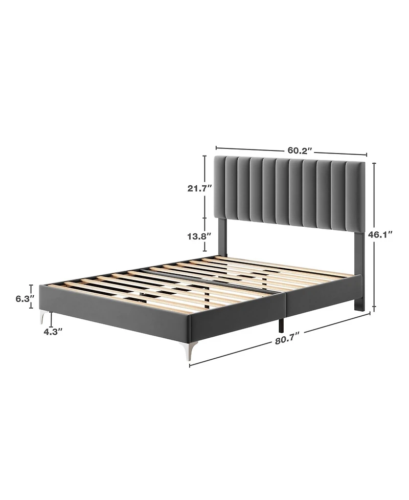 gaomon Bed Frame with Headboard, Velvet Upholstered Platform Adjustable Headboard and Wooden Slats Support, Dark Grey