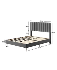 gaomon Bed Frame with Headboard, Velvet Upholstered Platform Adjustable Headboard and Wooden Slats Support, Dark Grey