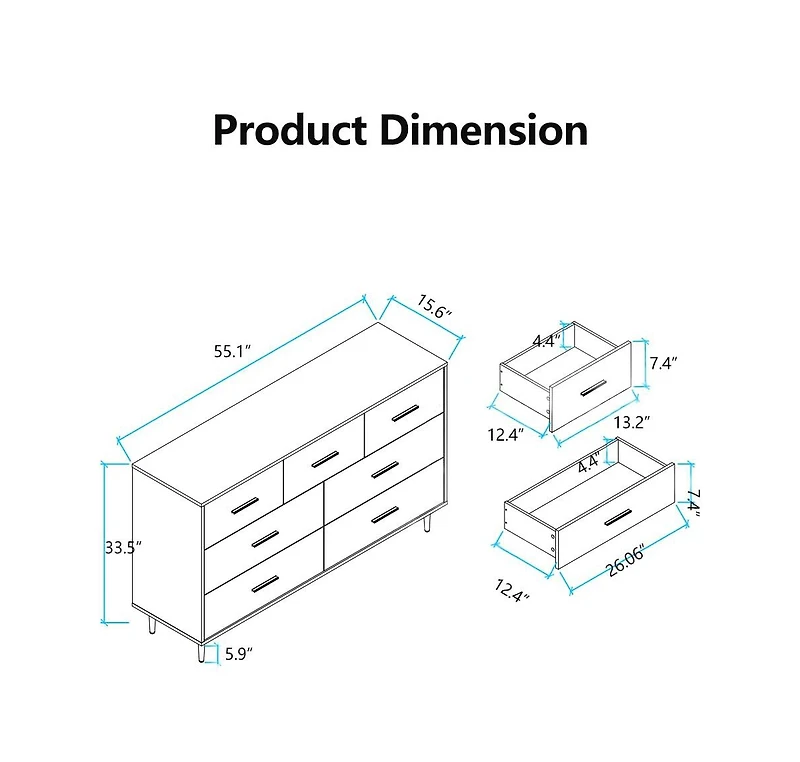 gaomon 7-Drawer Dresser, Modern Storage Chest with Gold Metal Handles