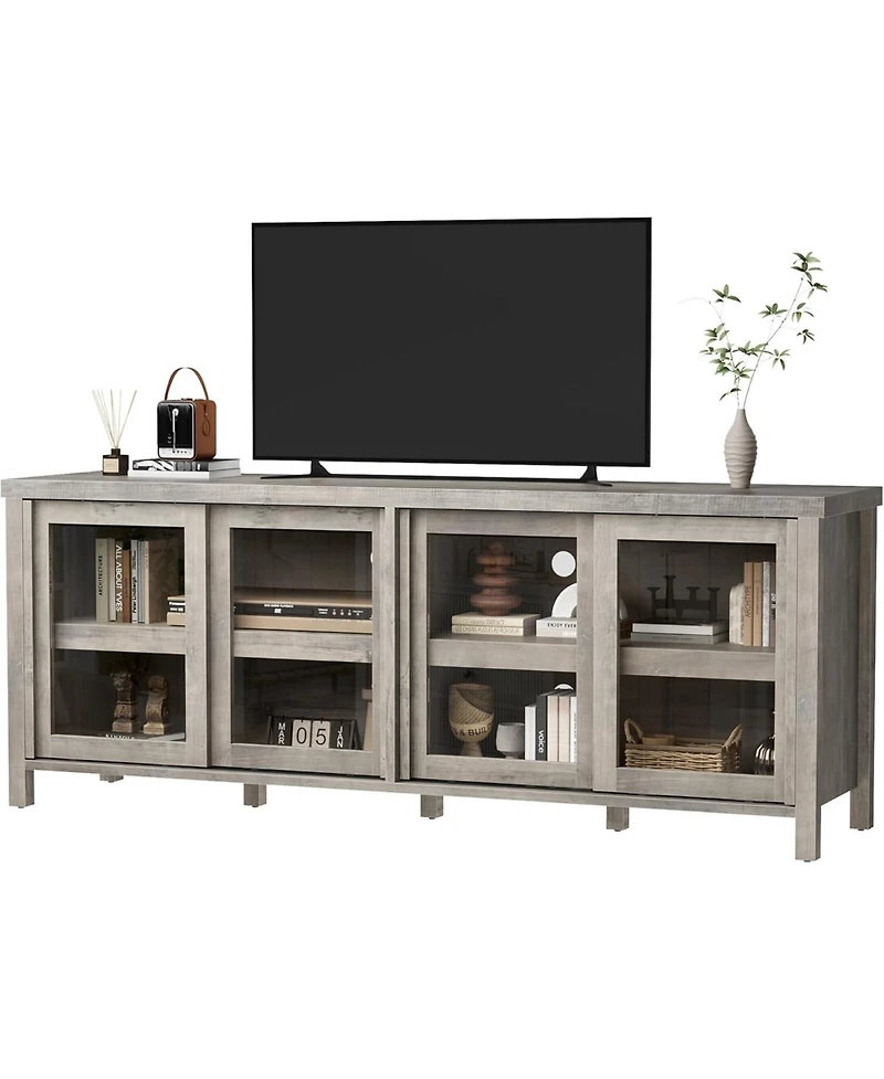 gaomon Tv Stand for 65 Inch Tv, Mid-Century Modern Entertainment Center with Sliding Glass Doors