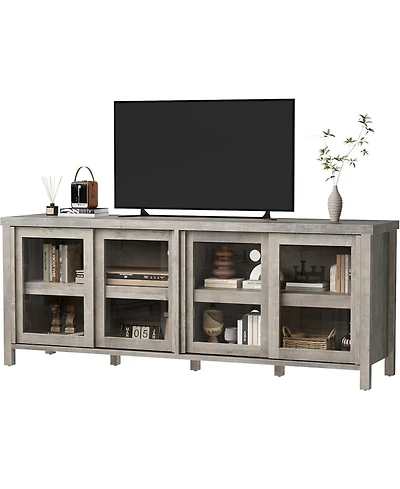 gaomon Tv Stand for 65 Inch Tv, Mid-Century Modern Entertainment Center with Sliding Glass Doors