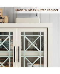 gaomon Buffet Sideboard Cabinet with Storage, Modern Coffee Bar Cabinet with 4 Glass Doors