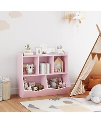 gaomon Kids Toy Storage Organizer with Bookshelf, Wooden Toy Cabinet and Book Rack for Playroom
