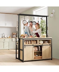 gaomon 42" Kitchen Island with Power Outlet, Rustic Coffee Bar with Sliding Barn Door and Storage