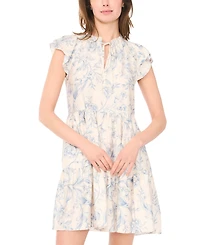 Msk Women's Flutter Sleeve Tie-Neck Babydoll Dress