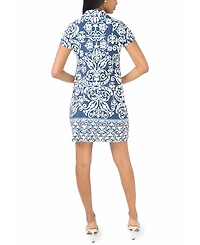 Msk Women's Cap-Sleeve O-Zip Swing Dress