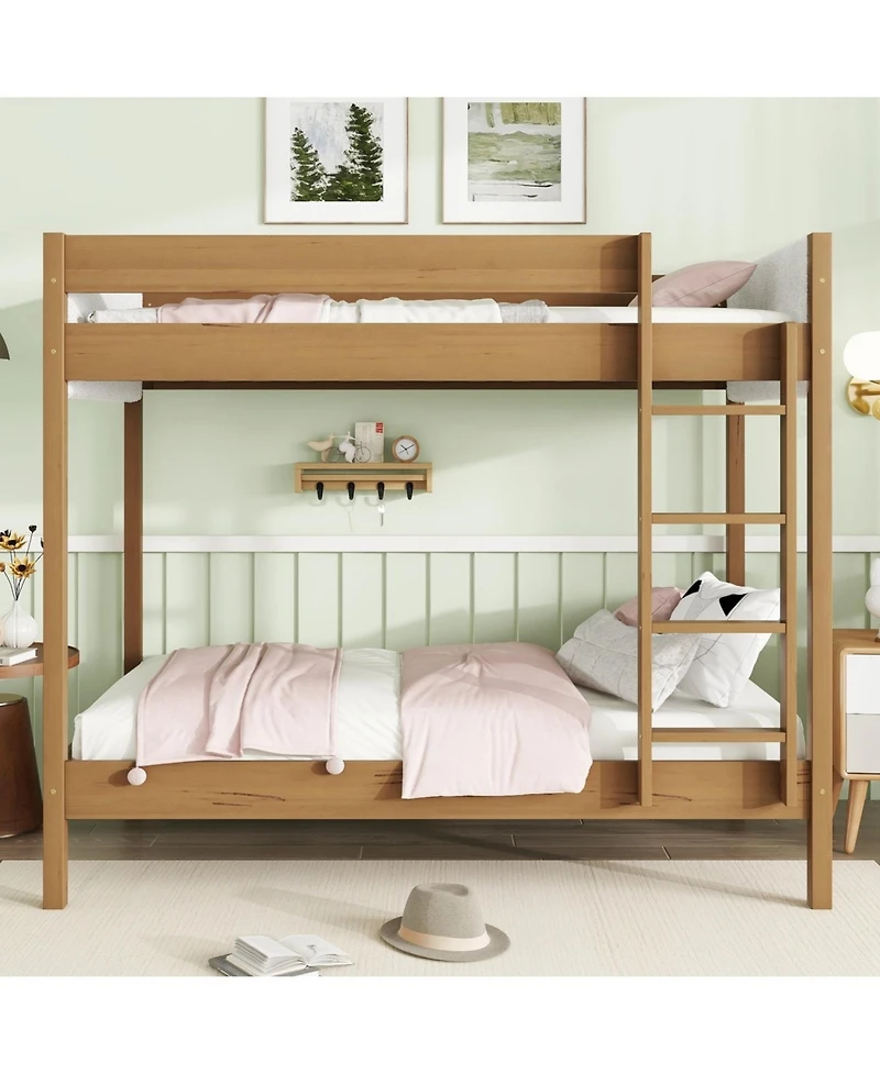 Streamdale Furniture Upholstered Twin-over-Twin Bunk Bed with Ladder and Safety Rails