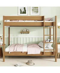 Streamdale Furniture Upholstered Twin-over-Twin Bunk Bed with Ladder and Safety Rails