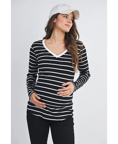 Hello Miz Maternity Striped V Neck Long Sleeve Top