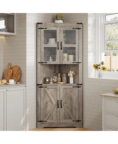 gaomon Tall Corner Storage Cabinet, Farmhouse Corner Hutch with Glass Door & Adjustable Shelves