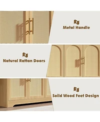 gaomon 59" Sideboard Buffet Cabinet with 4 Rattan Doors, Modern Credenza Coffee Bar for Living Room, Beige