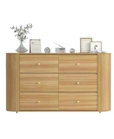 gaomon Drawer Dresser with Power Outlet, Farmhouse Wooden Dresser with Metal Handles & Vintage Design