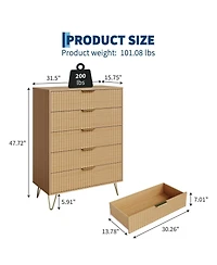 gaomon Fluted 5-Drawer Dresser for Bedroom, 32" Wide Modern Wooden Chest of Drawers, Beige