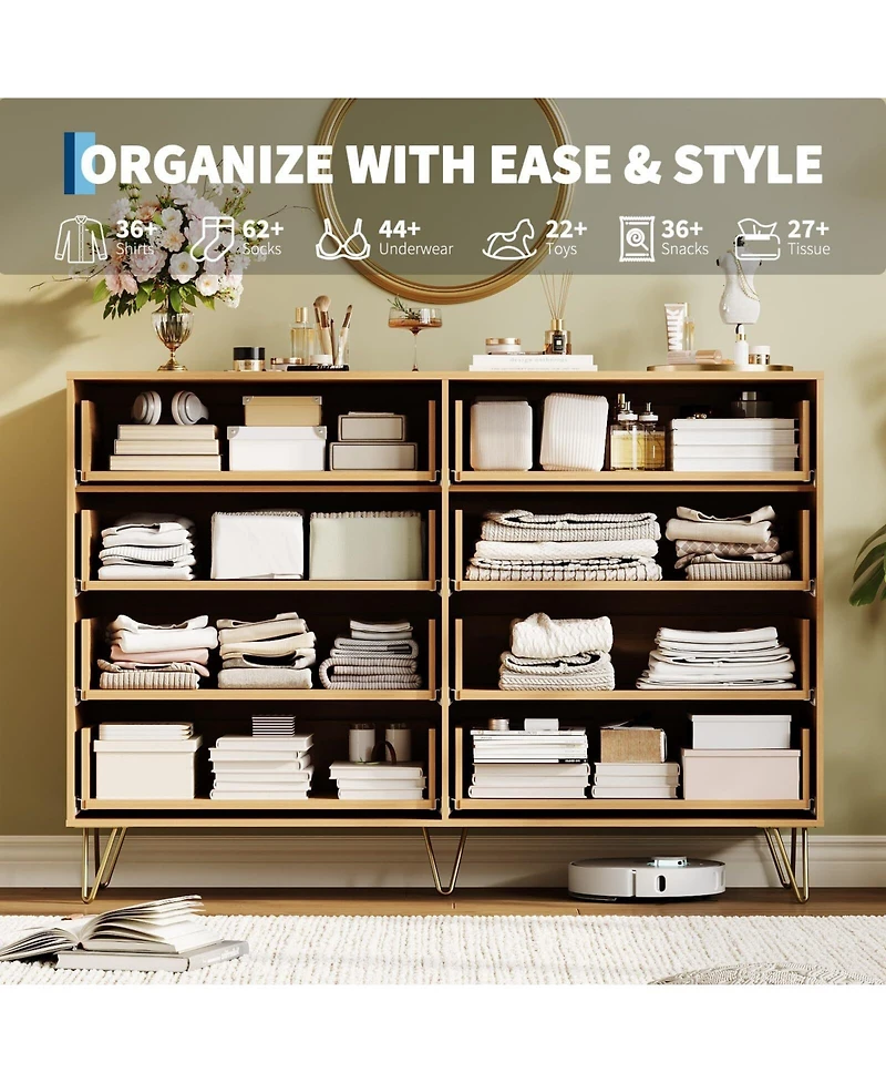 gaomon Fluted 8-Drawer Dresser for Bedroom, 55" Wide Modern Wooden Chest of Drawers