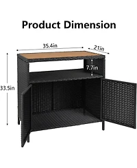 gaomon Outdoor Wicker Storage Cabinet with Shelf, Weather-Resistant Patio Bar Table for Poolside