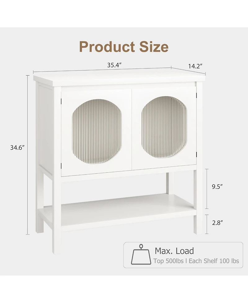 gaomon Coffee Bar Cabinet with Reeded Glass Doors, Modern Buffet Sideboard with Storage Shelf