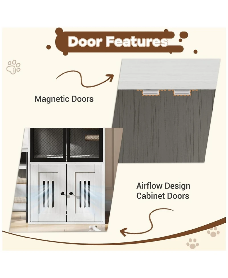 gaomon 2-in-1 Cat Litter Box Enclosure Furniture with Doors, Double Layer Cat House and Storage Cabinet