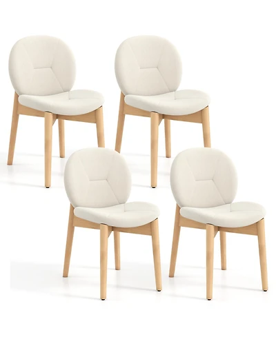 Gymax 4PCS Wooden Dining Chairs Soft Boucle Upholstered Kitchen Chairs w/ Curved Seat