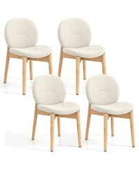 Gymax 4PCS Wooden Dining Chairs Soft Boucle Upholstered Kitchen Chairs w/ Curved Seat