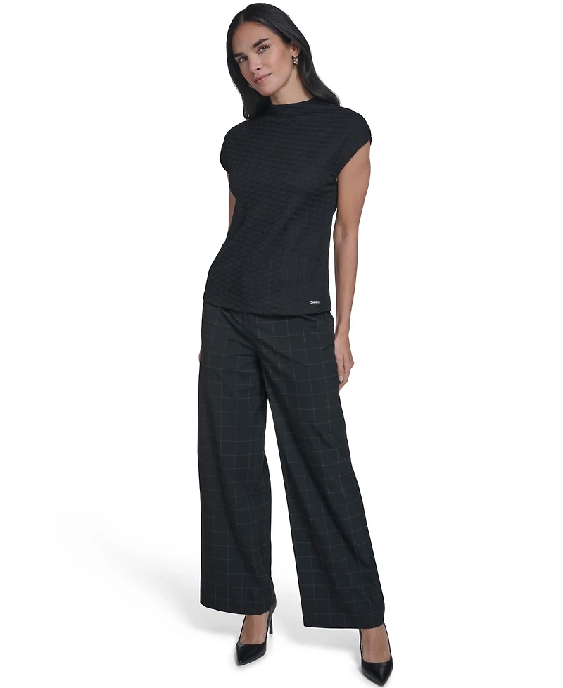 Calvin Klein Women's Textured Mock Neck Cap Sleeve Top