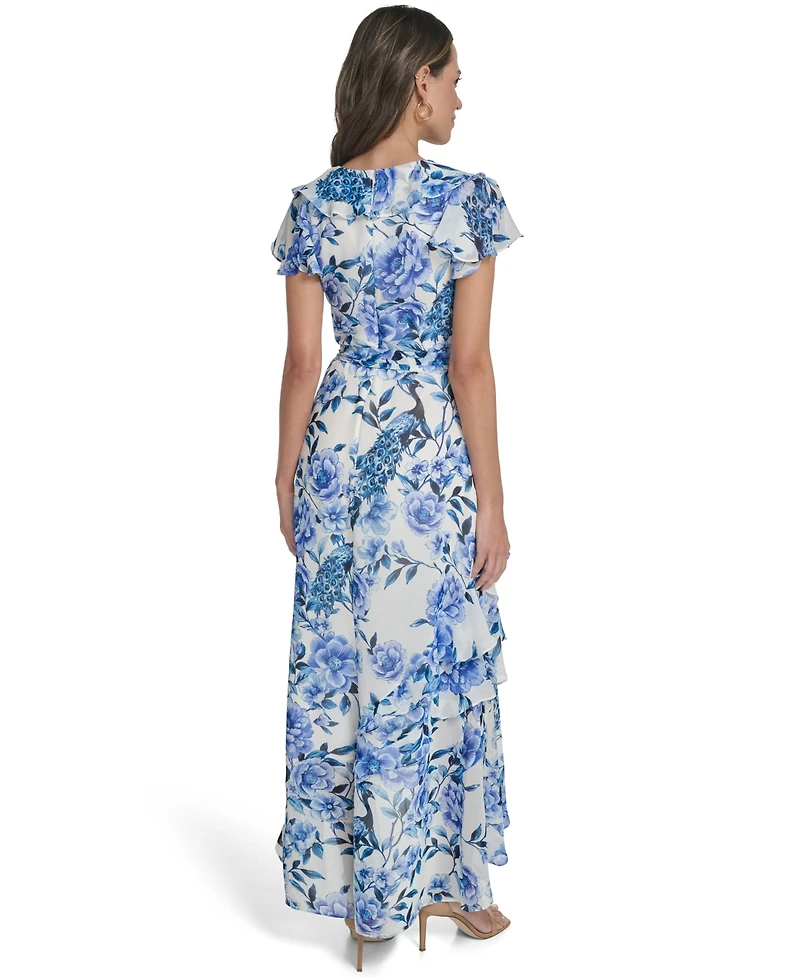 Eliza J Women's Asymmetrical Ruffle V-Neck Maxi Dress