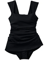 Lands' End Women's Smoothing Square Neck Ruched Swim Dress Swimsuit