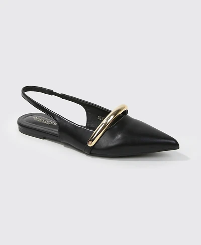 Berness Women's Reina Slingback Flats with Gold-Tone Bar Detail