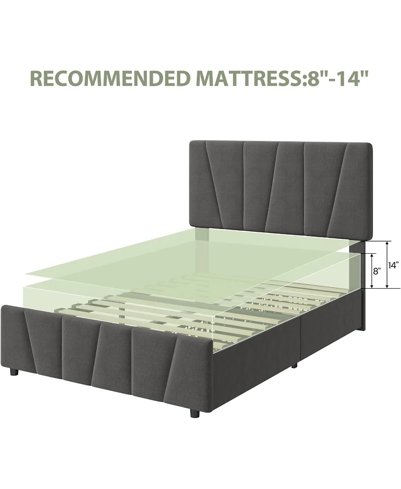 gaomon Bed Frame with Storage Drawers, Upholstered Tufted Platform Frames Wooden Slats Support