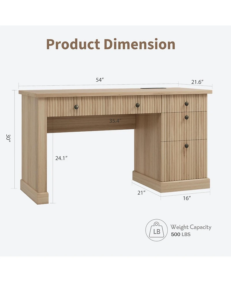 gaomon 54" Fluted Executive Desk with Charging Station