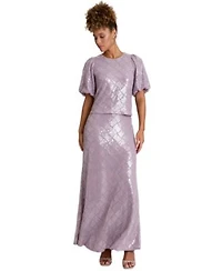 Muse Womens Crew Neck Bubble Short Sleeve Top Fit Flare Silhouette Pull On Skirts