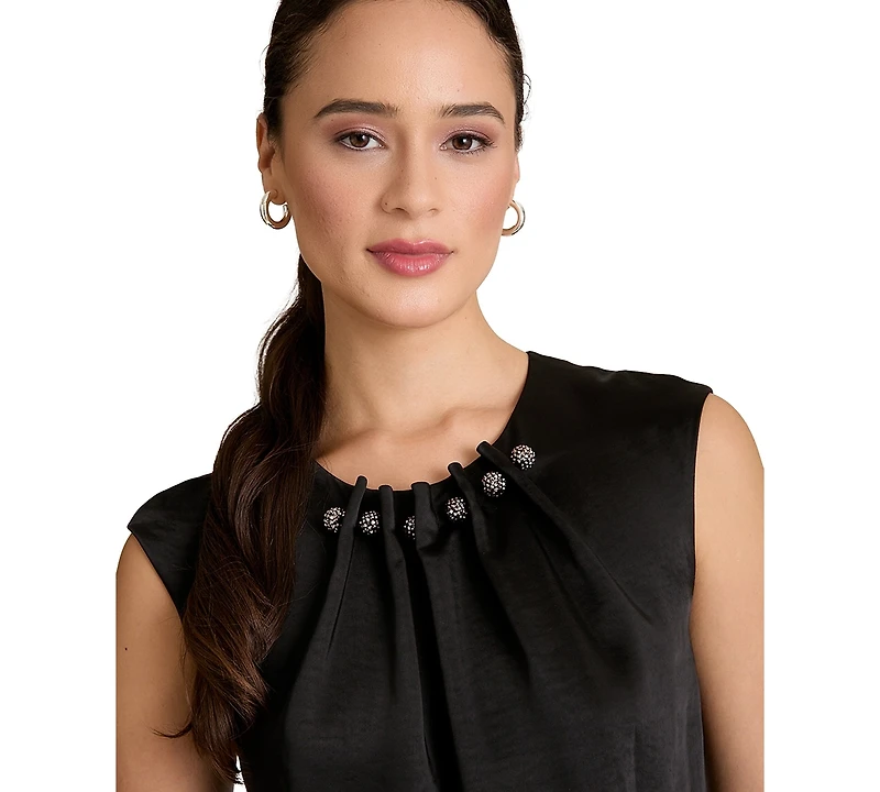 Muse Women's Tucked Beaded Crew Neck Top