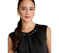 Muse Women's Tucked Beaded Crew Neck Top