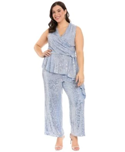 Muse Plus Size Sleeveless V Neck Top Plus Size Sequined Pull On Pants