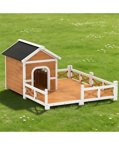 Aostirmotor Dog House Outdoor Wooden Dog Shelter in Orange