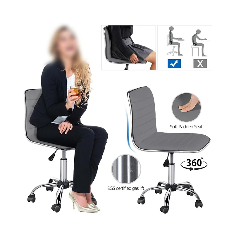 Yaheetech Pu Leather Low Back Swivel Armless Office Chair