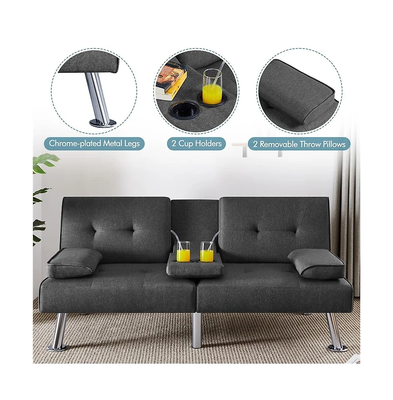 Yaheetech Fabric Upholstered Convertible Futon Sofa Bed for Small Space, Black