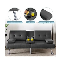 Yaheetech Fabric Upholstered Convertible Futon Sofa Bed for Small Space, Black